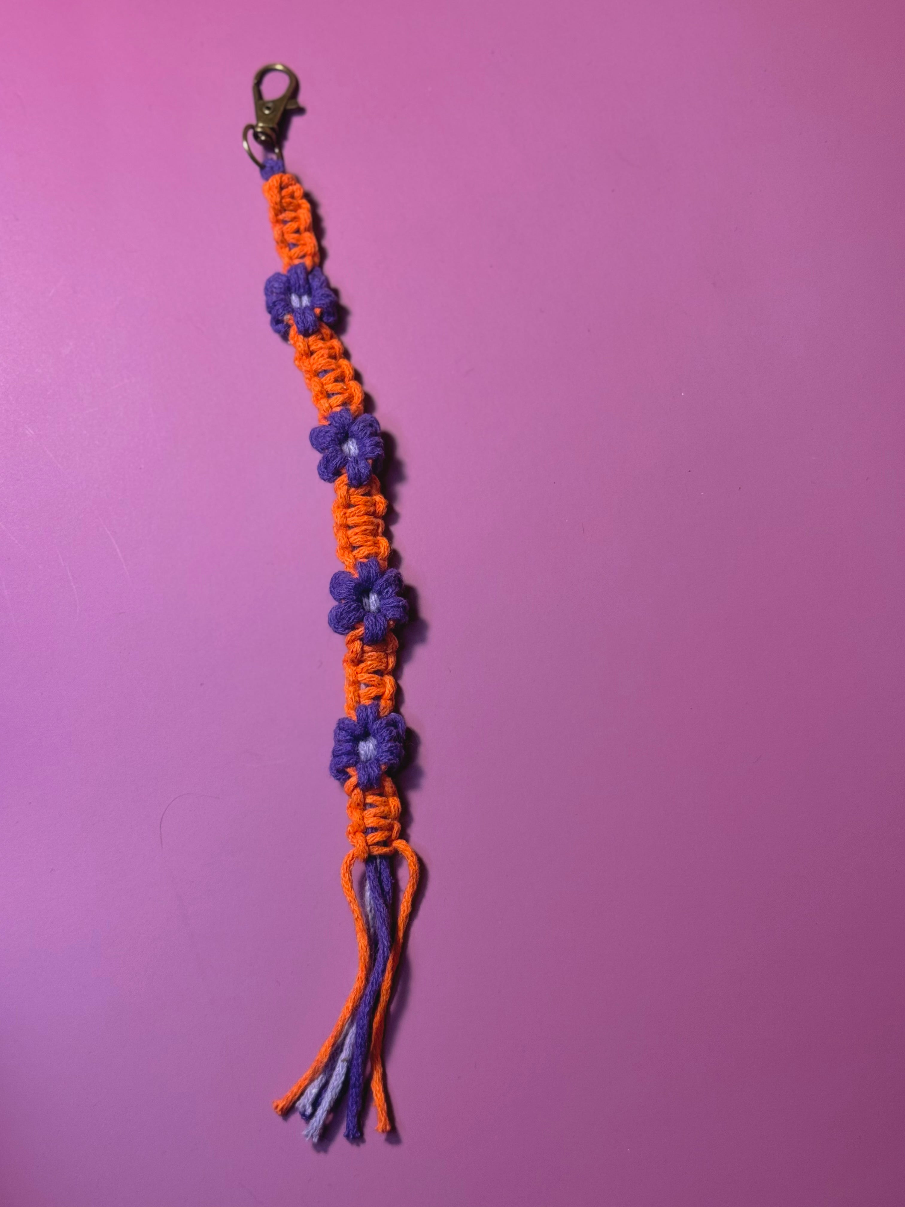 Hand-braided Floral Macramé Bag Charm (Orange & Purple)