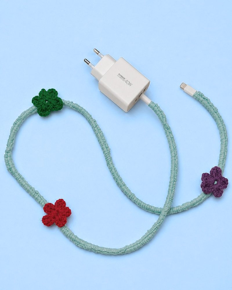 Floral USB-C to Lightning Fast Charging iPhone Cable (Blue)