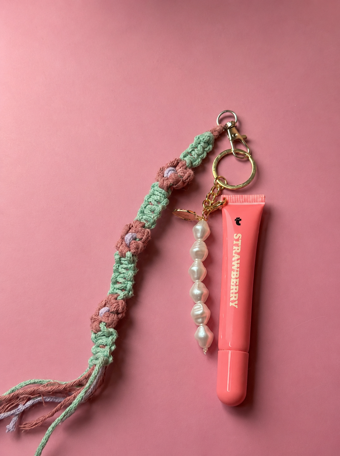 Hand-braided Floral Macramé Bag Charm (Muted green & Puple)