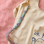 Hand-braided Floral Macramé Bag Charm (Muted green & Puple)