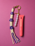 Hand-braided Floral Macramé Bag Charm (White & Purple)